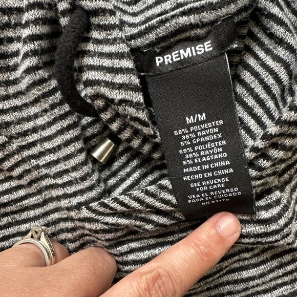 Premise womans size MED long sleeve black grey stripe hooded sweater top - Picture 4 of 4